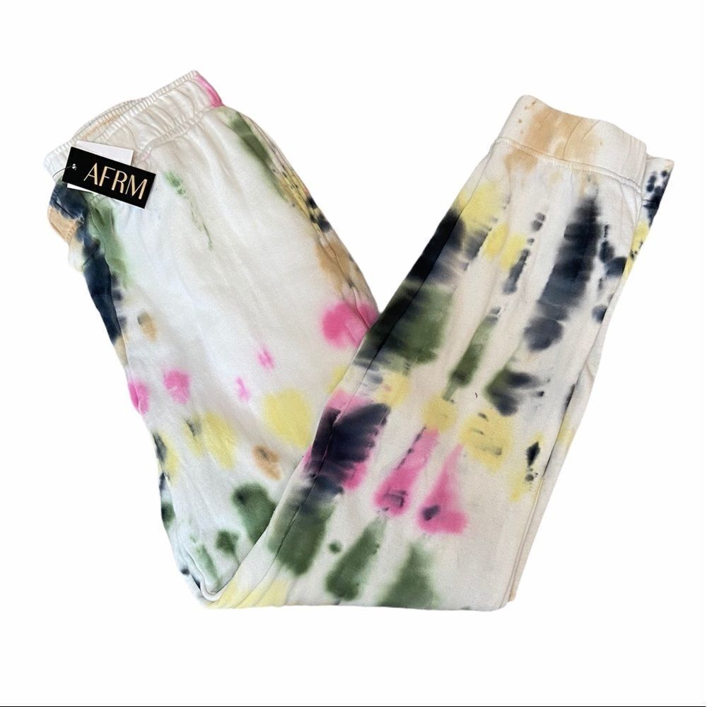 NWT AFRM Tie Dye Watercolour Soft Fleece Lined Elastic Waist Cuffed Jogger XS
